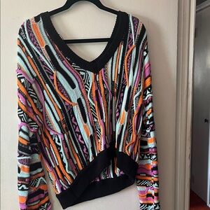 Forever 21 Colorful Striped V-Neck Sweater